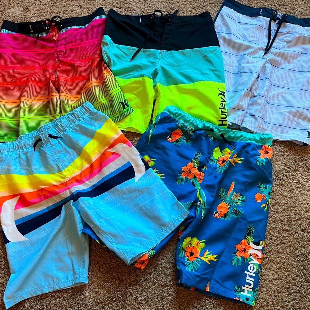 Lot of 5 Hurley boys swim board shorts and trunks